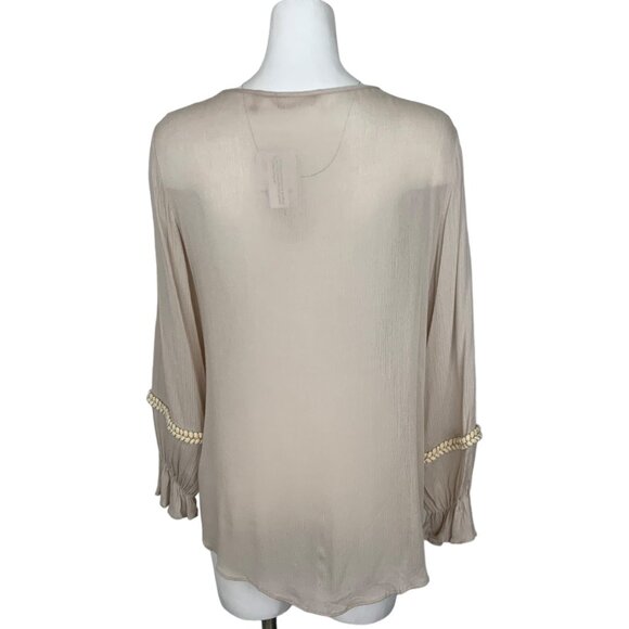 Soft Surroundings Clementine Tunic Top S Natural Embroidered Tassels Coastal - Picture 2 of 12